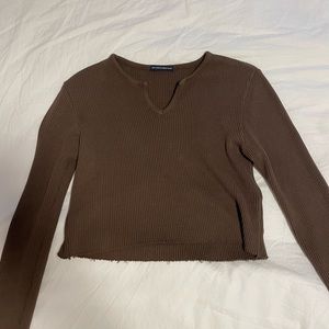 brandy melville paige v-neck top brown